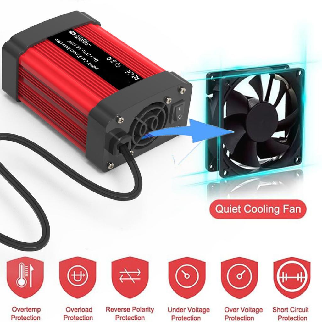 Car Inverter PD 24W QC 24W Quick Charging Interface Car Power Converter Quiet Cooling Fan for Smartphones Tablets Laptops