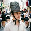 Breathable Costume Hat Vintage Korean Gat Hat, Black Mesh Wide Brim Joseon Dynasty Crisp Fabric Scholar with Neck Strap, Halloween Cosplay Accessory
