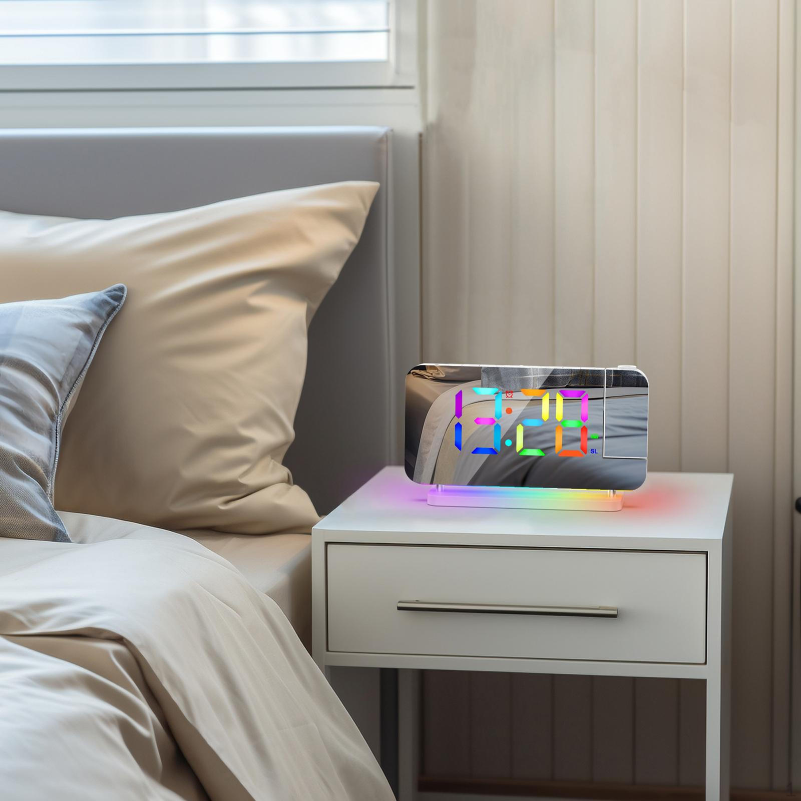 

Цифровой будильник, прикроватный домашний декор, FM-радио, компактный цветной дисплей, проекция белый