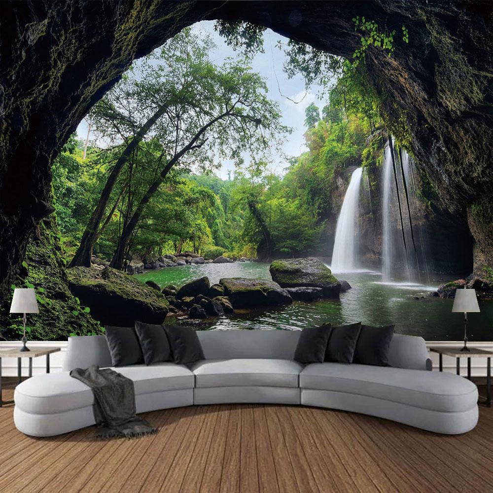 Frumoasă pădure naturală imprimată tapiserie mare de perete ieftină hippie agățată tapiserii de perete boeme decor mandala de perete