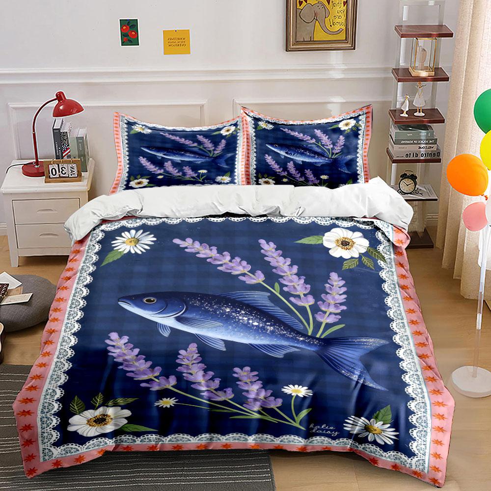 

Fish, lavender, daisies pattern. Bedding sets Duvet cover sets Duvet covers Pillowcases(1 * Duvet Cover 2 * Pillowcases, without duvet insert) 135x200cm