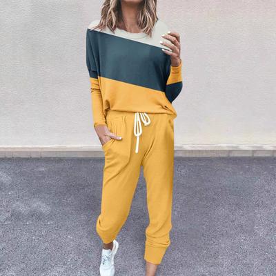 2 Teile/satz Frauen Top Hosen Anzug Rundhals Lange Ärmeln Colorblock Sport