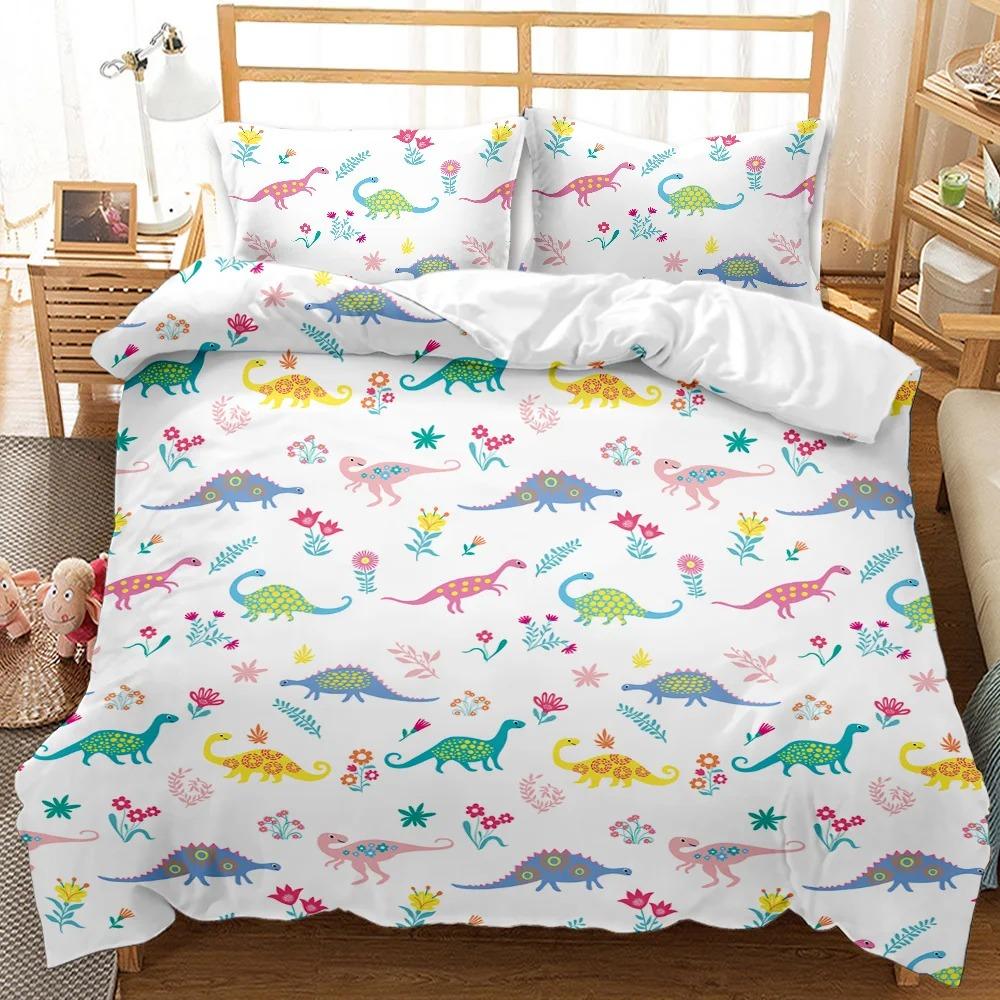 Dinosaur Duvet Cover Collection Tropical Cartoon Dinosaur Twin Bedding Collection For Kids Teens Double Queen King Size Polyester Quilt Cover