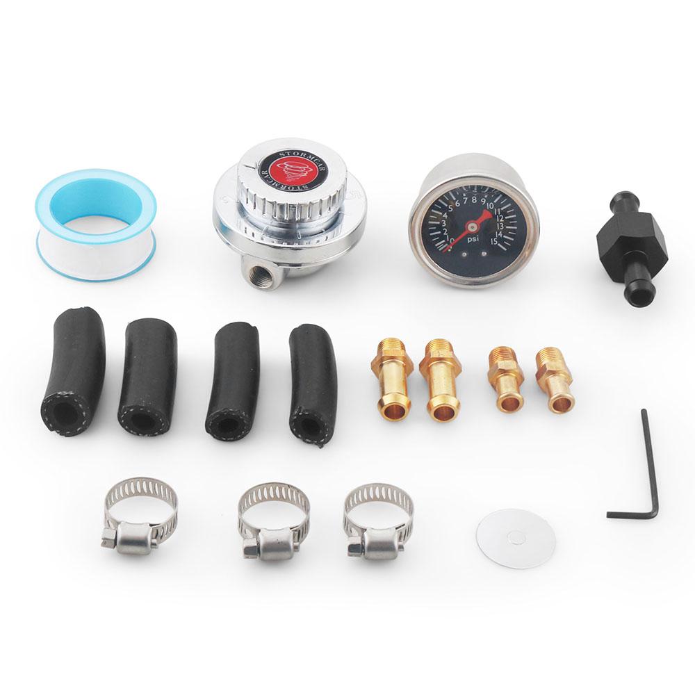 One Set 0-15 PSI Pressure Gauge and Fuel Block Manual Adjustable 1-5 PSI Fuel Pressure Regulator Carburetor Carb Fuel Pump Kit