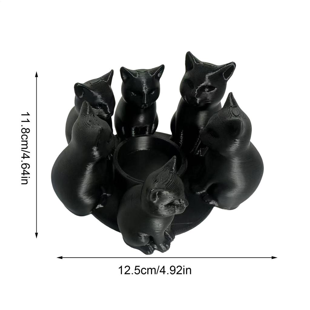3D Printing Black Cat Candle Holder Cat Circular Candlestick Ornament Animal Desktop Decoration For Home Office Living Room
