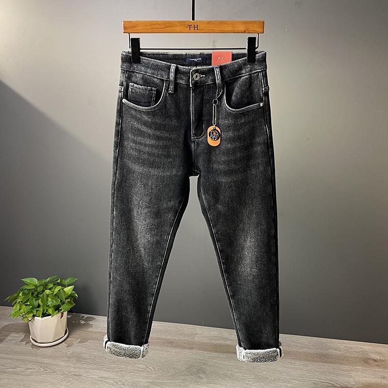 Fleece-lined Thick Jeans Men2024Winter New Fashion Brand Slim Stretch Skinny and All-Matching Warm Trousers