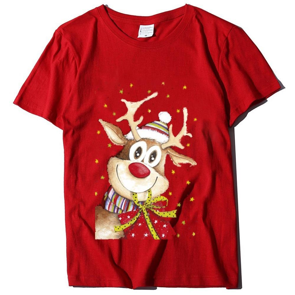 2025 New Children's Short Sleeved Christmas Reindeer Christmas Pattern Printed Girl's T-shirt Exquisite Christmas Cartoon Top