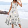 Lässiges, modisches Damen-Midikleid mit Rundhalsausschnitt, ärmellos, Blumendruck, unregelmäßiger Saum