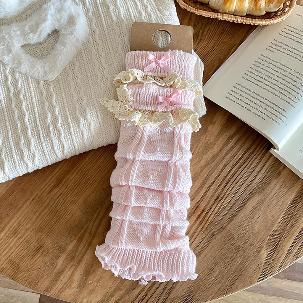 Handgemachte gehäkelte Stulpen mit Spitze und Schleife für kleine Mädchen, Slouchy Socken, atmungsaktive warme Leggings, süße Beinwärmer