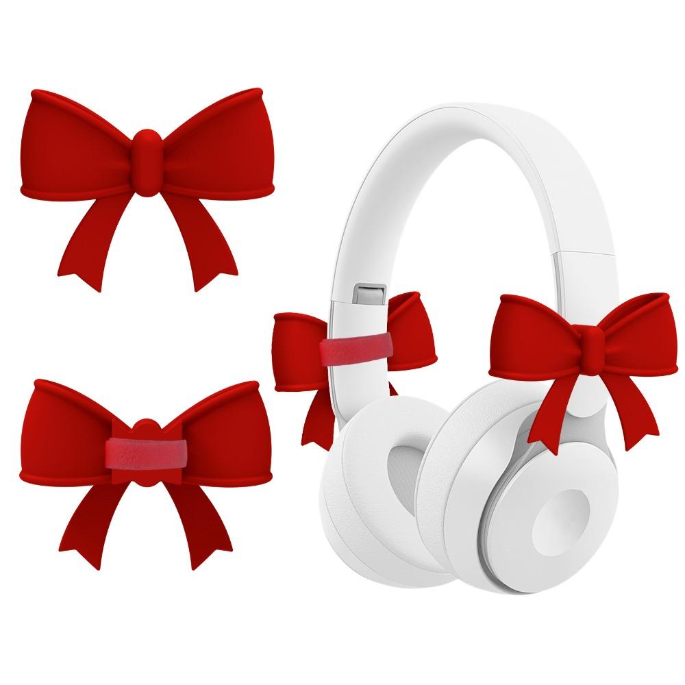 

2PCS Silicone Headphone Decorations Bow Shape Earphone Charms Cute Headphone Accessories Girls червоний