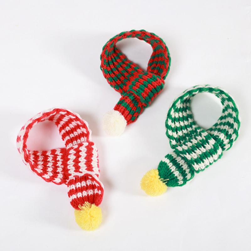 Winter Warm Knitted Scarf for Small Dog Neck Warmer Scarves with Pompom Ball Christmas New Year Festival Pet Puppy Cat Scarf