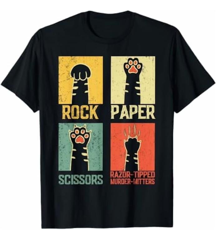 

Cute Cat Paw T-Shirt Korean Versatile Fashion Retro Rock Paper Scissor Cat T-Shirt Funny Mittens Graphic Casual Short Sleeve Tee S разноцветный