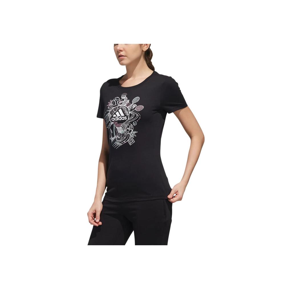 adidas Sports Lifestyle Casual Breathable Short Sleeve T-Shirt Women Tops Black DY8607