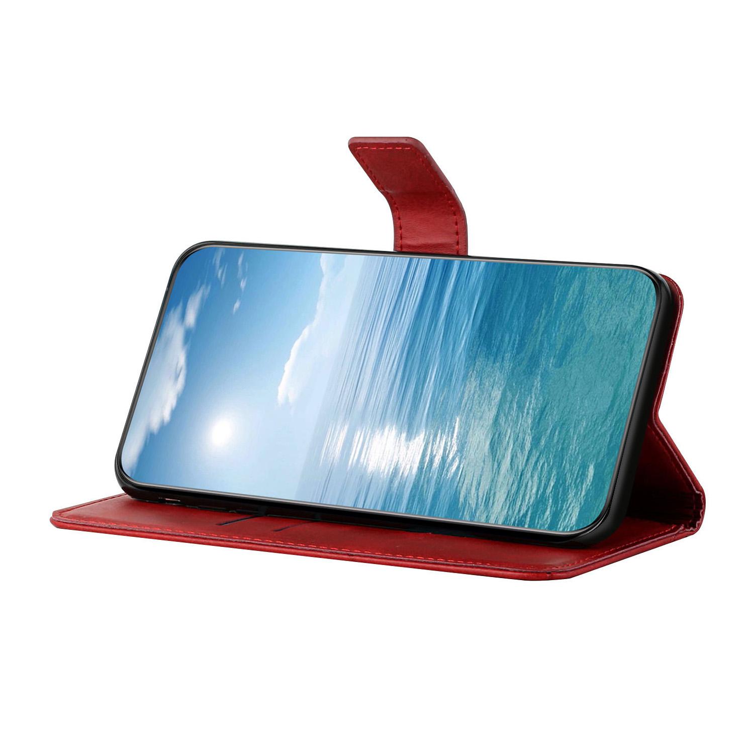 

For iPhone 16 Leather Case Line Pattern Wallet Phone Cover Red