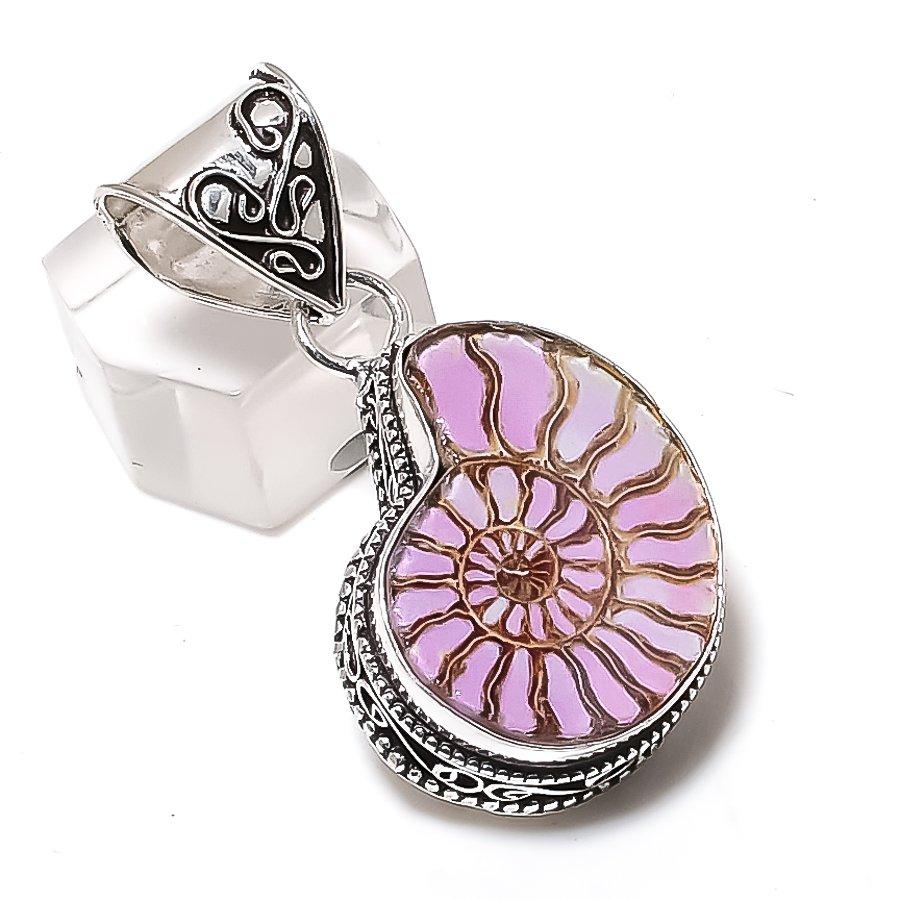 

Ископаемый аммонит Драгоценный камень Ювелирное изделие Подвеска из стерлингового серебра 925 пробы 1,77