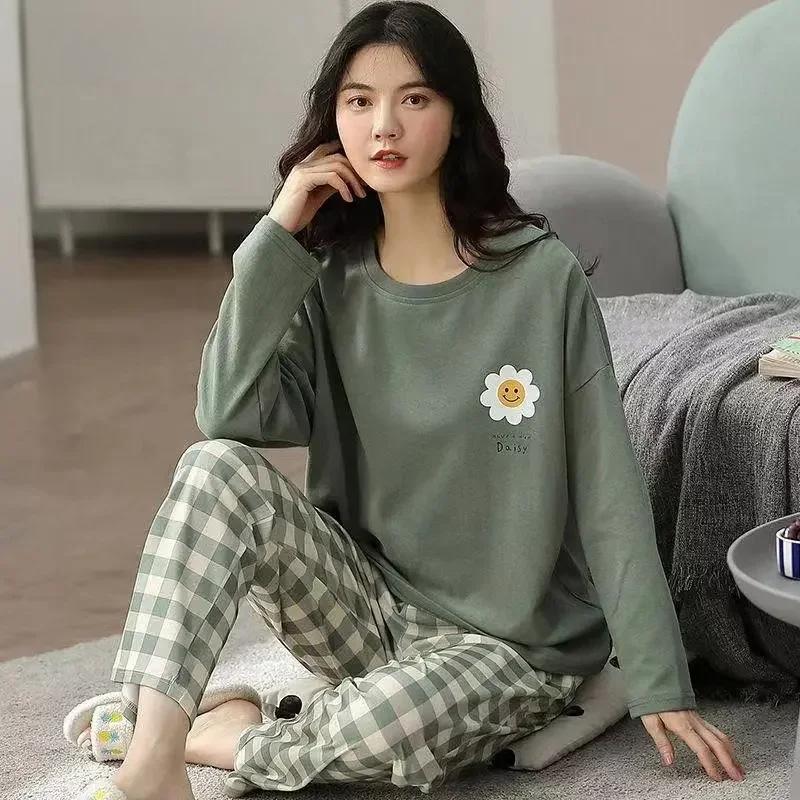 Herbst Frühling Frauen Neue Pyjamas Set Langarm Rundhals Frau Nachtwäsche Pringitng Mädchen Casual Loungewear