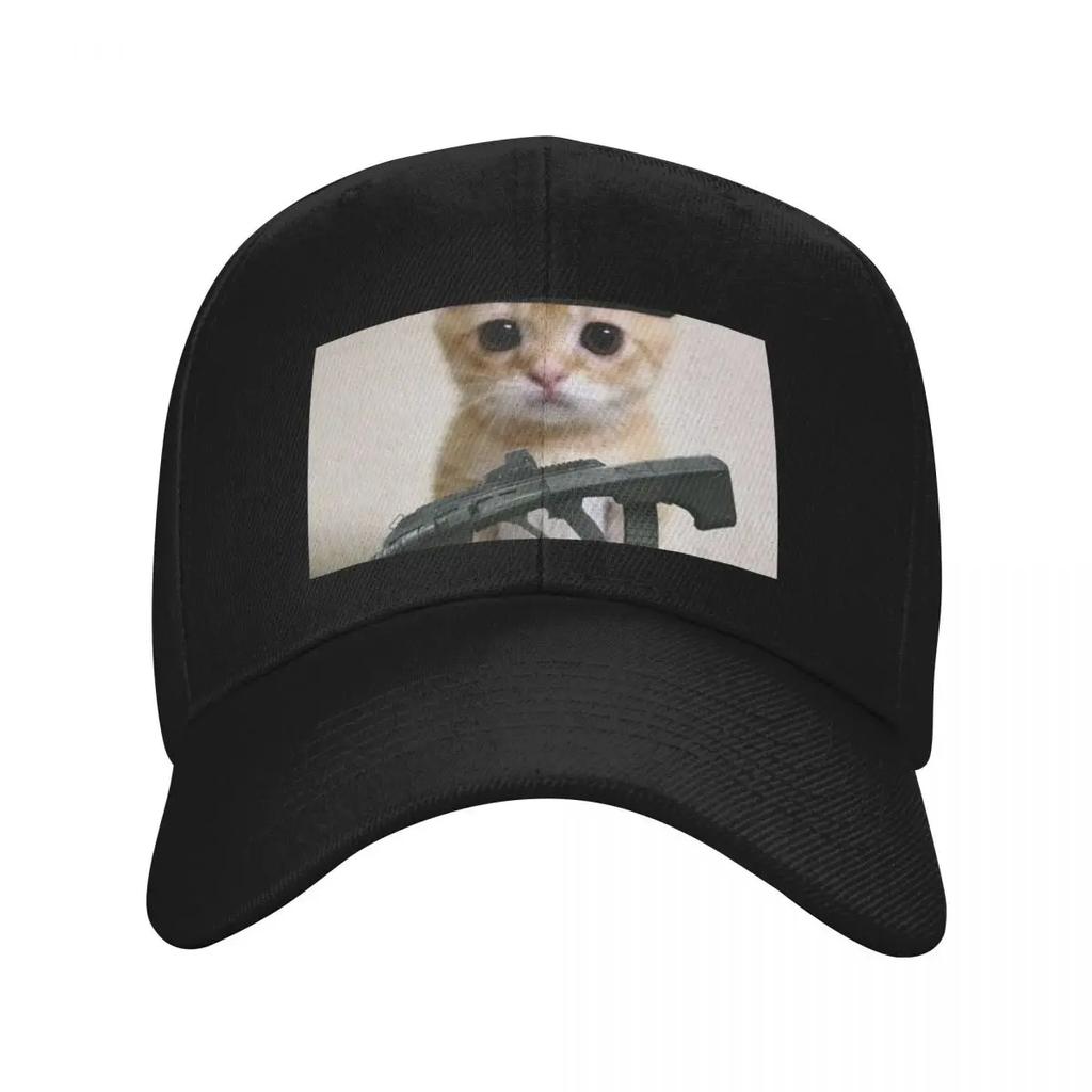 Cat With Uzi Gun Baseball Cap Anime Hat Luxury Brand Men's Big Size Hat Women Caps Men's