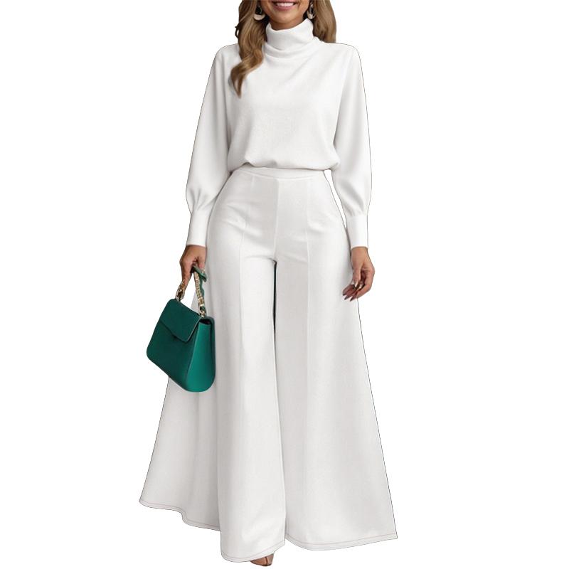 ZANZEA Women Long Sleeve Turtleneck Blouse and Pants Casual Two Piece Suit Sets