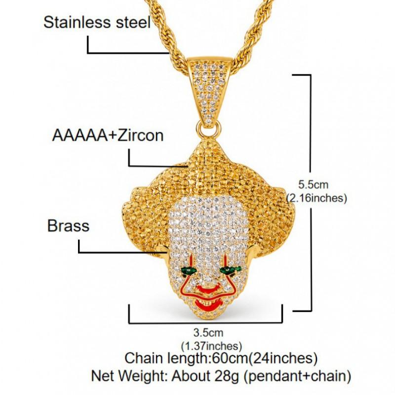 Hip Hop Cartoon Clown Pendant Necklace Copper Inlaid Zirconia Mens Jewelry
