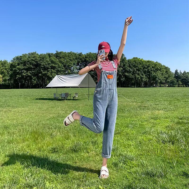 Retro Korean Style Women's Denim Overalls: Autumn Loose Straight Leg Slimming Jumpsuit