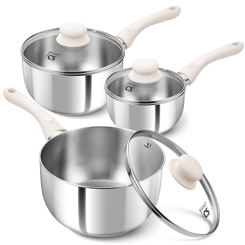 KOCH SYSTEME CS 1/2/3QT Stainless Steel Saucepan with Lid Nonstick Milk Pots with Stay-cool Bakelite Handle Kitchen Sauce Pot