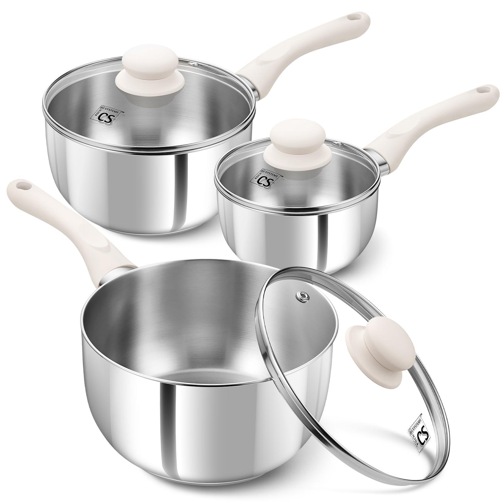 KOCH SYSTEME CS Stainless Steel Saucepan with Lid Set Heat Insulating Bakelite Handles Cookware Set Induction Compatible