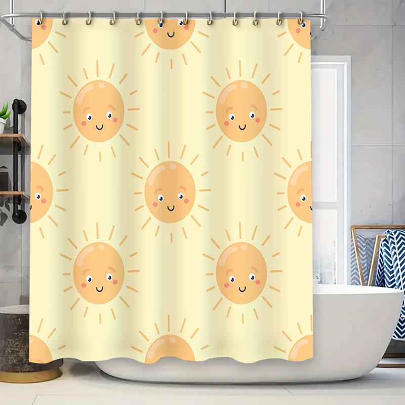 

Sunshine Printed Shower Curtain Waterproof Bathroom Decor Modern Home Decoration 6 Hooks White Bath Mat Set Yellow Small Size (2 W60H190(CM)-1 Pcs
