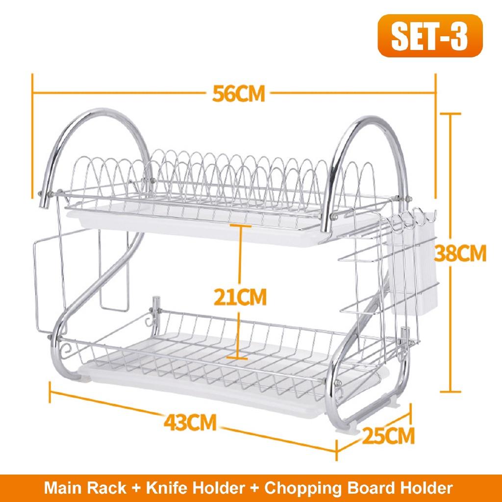 2/3 Tiers Stainless Steel Home Washing Kitchen Sink Dish Drainer Multifunction Dish Drying Rack Holder Basket