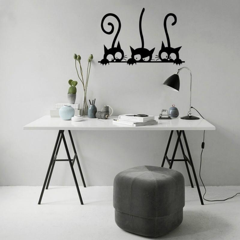 Nieuwe Drie Grappige Katten Dieren Muursticker Huishoudelijke Kamer PVC Raamstickers Muurschildering DIY Decoratie