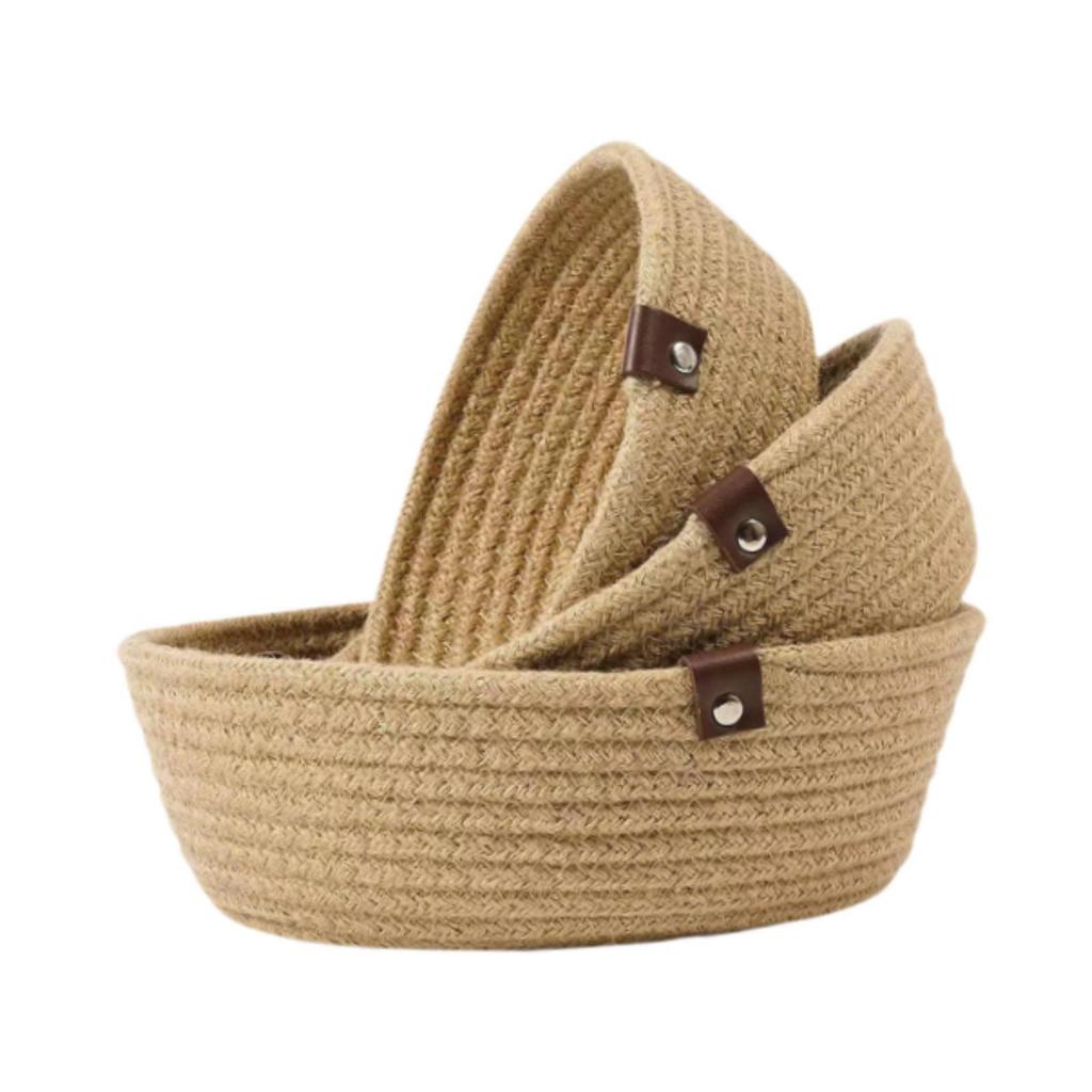 3Pcs Round Small Woven Baskets Set for Shelves Bathroom Basket Cat Dog Bin Gift Fruits Remotes Tray Laundry Basket Basket Bin