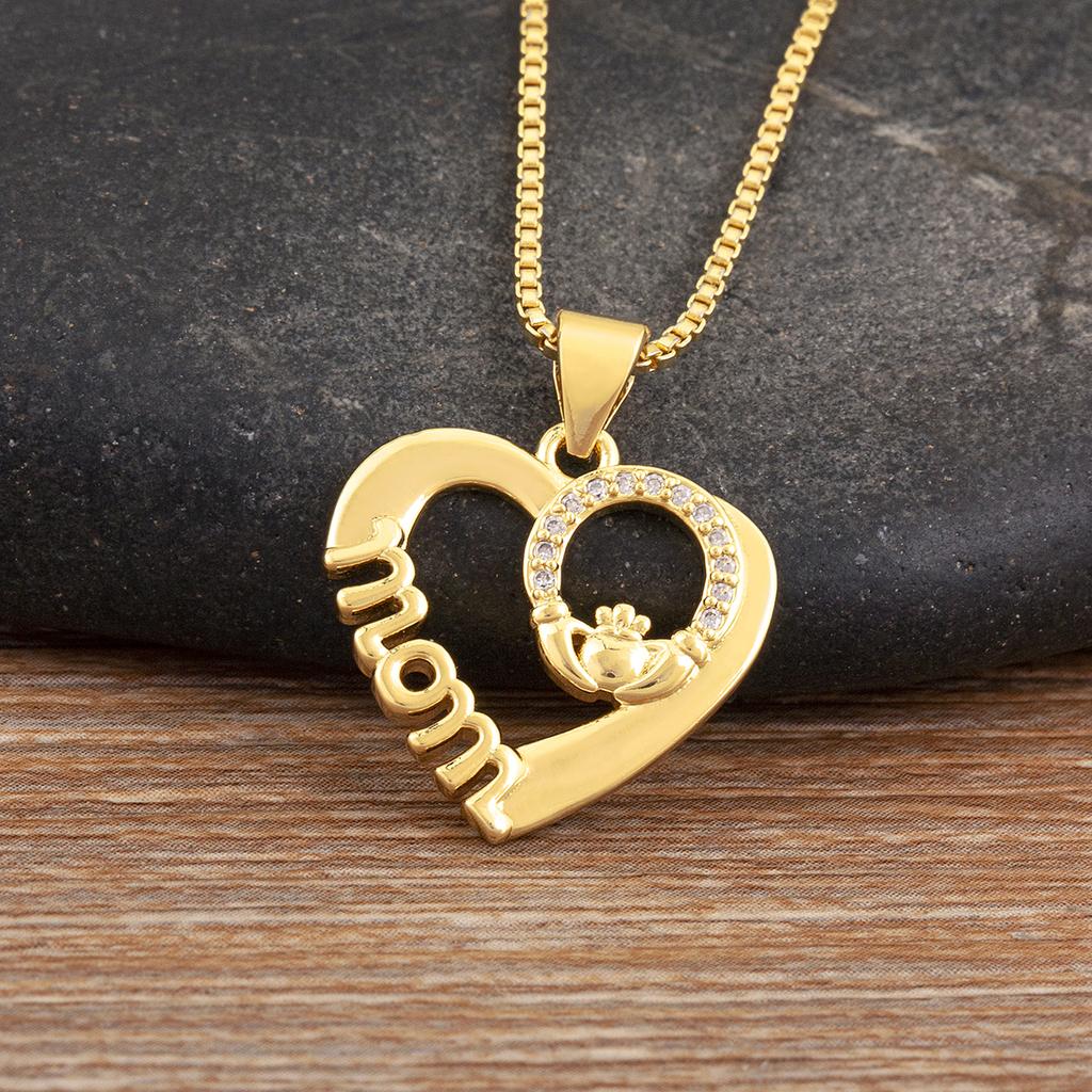 Nidin Hot Sale Heart Shape Mom Letter Charm Pendant Necklace 5 Styles For Women Female Shine Zircon Jewelry Mother's Day Gifts
