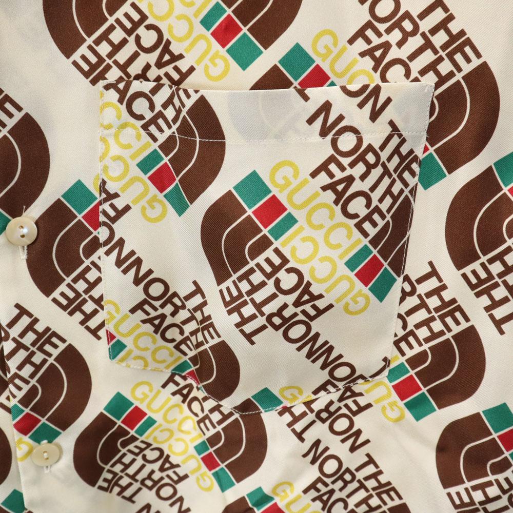 unused GUCCI Made in Italy North Face collaboration silk Total logo Short sleeve shirt Men's Used