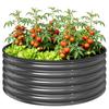 Galvanised Raised Garden Bed with Safety Edging, Outdoor Raised Planter Box with Gloves, 120 x 120 x 43cm, Dark Grey