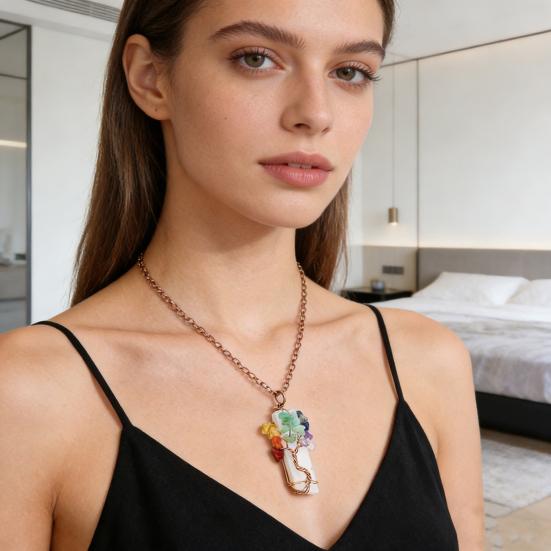 Collar de Cristal Curativo Colgante Prisma de Piedra Preciosa Collar de Piedras Naturales Coloridas Collar de Árbol de Cristal Regalo de Energía Espiritual para Hombres Mujeres