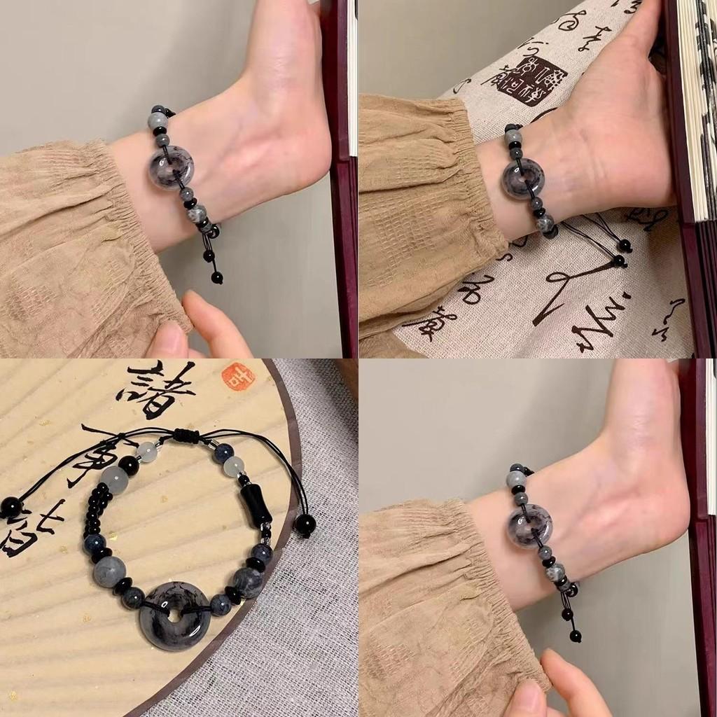Distinctive Chinese Style Black Resin Stone Beaded Bracelet For Women