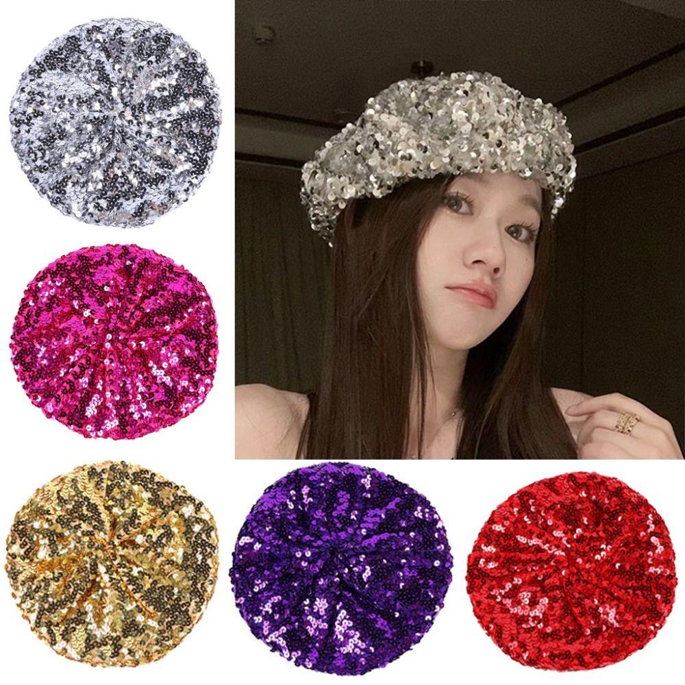 Berretto Ottagonale Sottile con Paillettes e Glitter Cappello da Pittore alla Moda Cappellino Newsboy Night Club