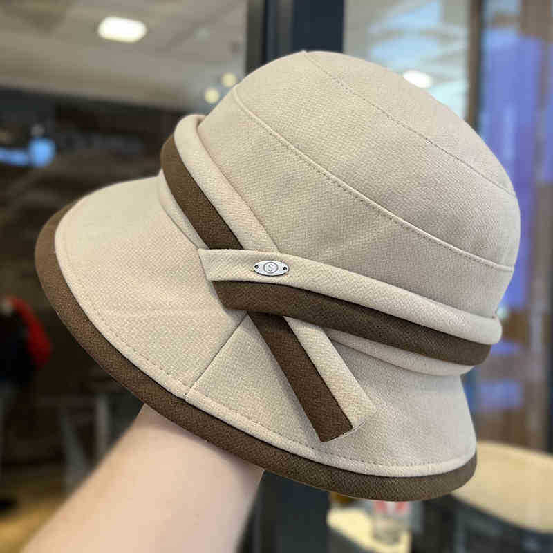 

Spring and Autumn new hat women s color matching strap simple letter small label bucket hat versatile face small high quality basin hat One Size