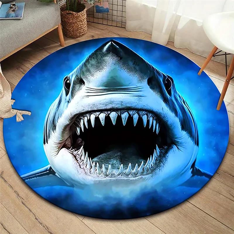shark Round Area Rug,Carpet Rug for Living Room Bedroom Sofa Playroom Decor,Non-slip Floor Mat