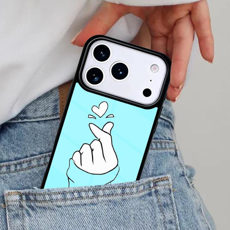 Kpop Hand Finger Heart Phone Case for iPhone 17ProMax 12 13 14 15 16e 17 Pro Max Plus Air Cover
