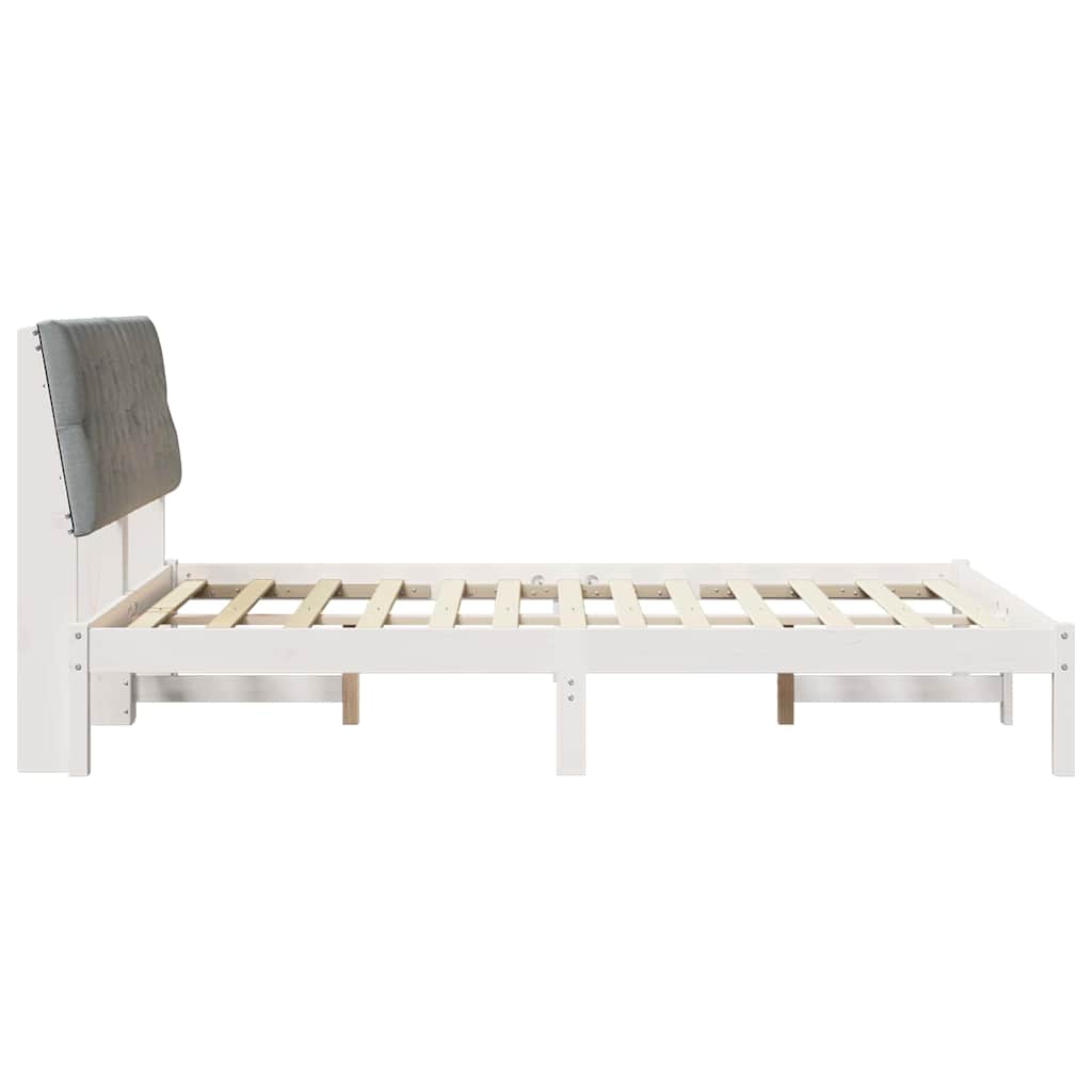 White Upholstered Bed Frame with Headboard 135 x 190 cm