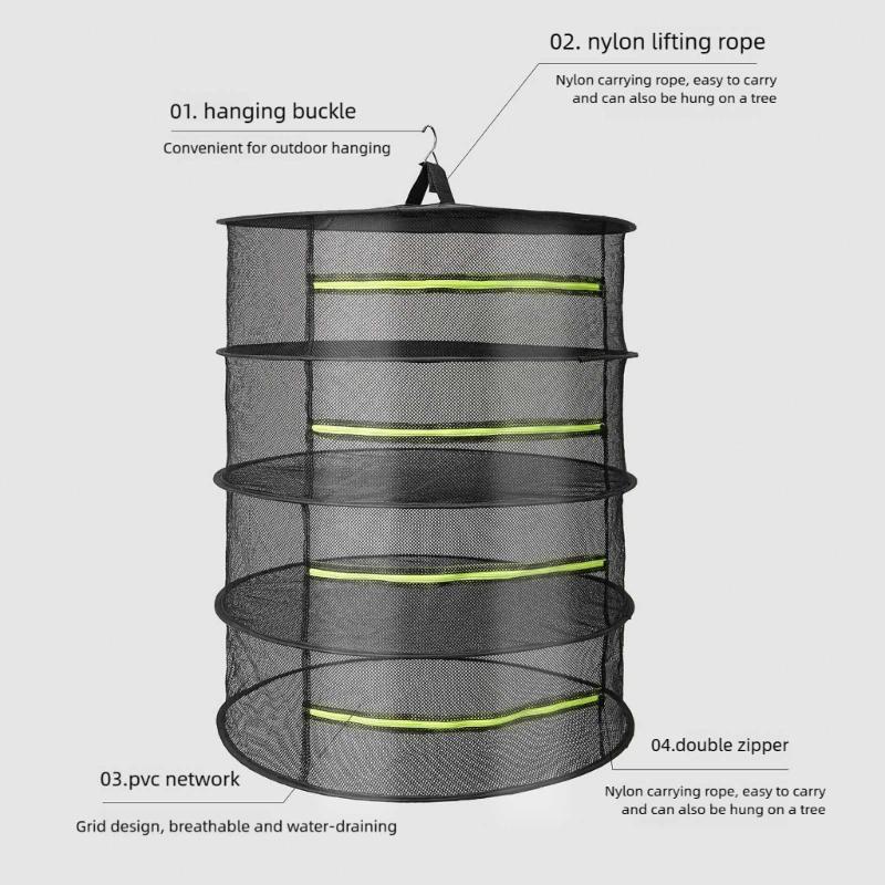 Foldable Ventilated Mesh Organiser With Hanging Hook Rustproof Nylon Designs Rack For Camping Home Storage Solution