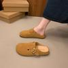 Retro simple lazy slippers shoes shallow mouth bag head half drag flat heel leather belt buckle