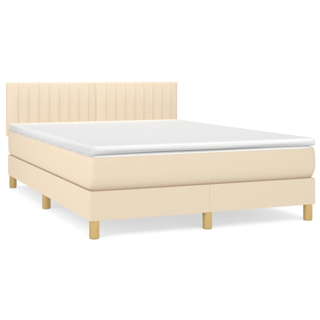 Box Spring Bed with Mattress Cream 140x190 cm Fabric