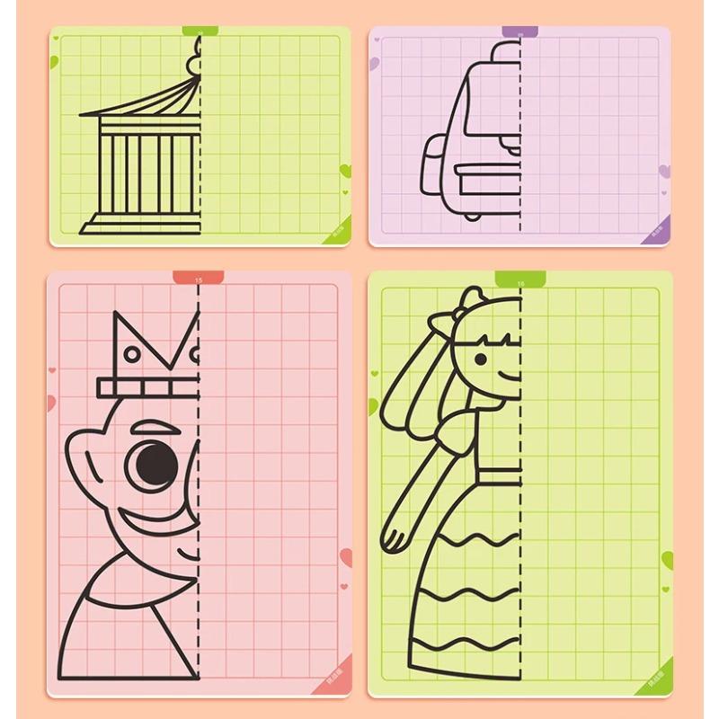 20 Pages Kids Lattice Symmetrical Drawing Toys Concentration Fine Motor Skill Pen Control Training Erasable Painting Cards