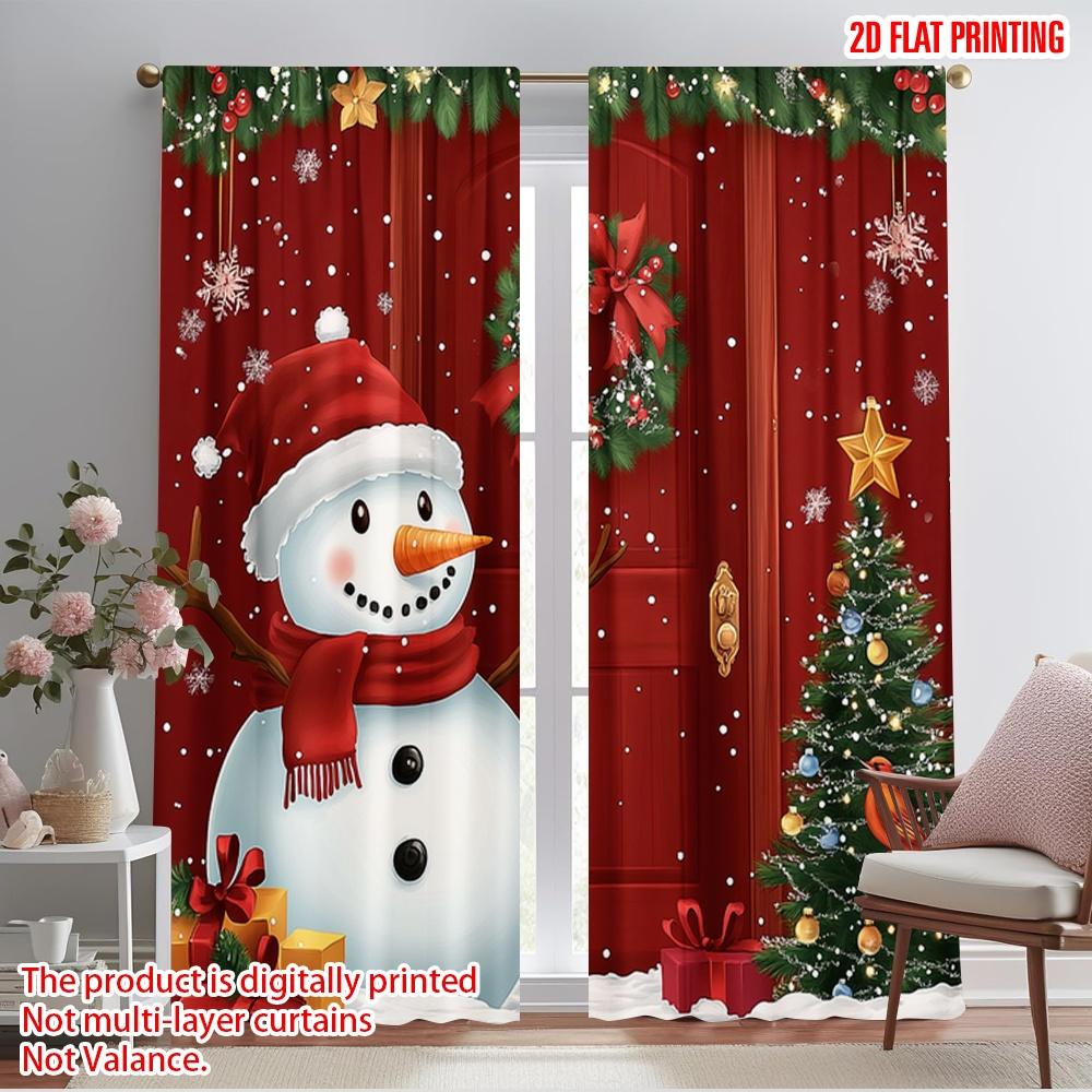 

2pcs,2D plane printing Curtains&Window Treatment Cute Snowman Christmas Greeting 100% Polyester (without rod) Art Deco Festive 52.50×116.00 CM 2pcs