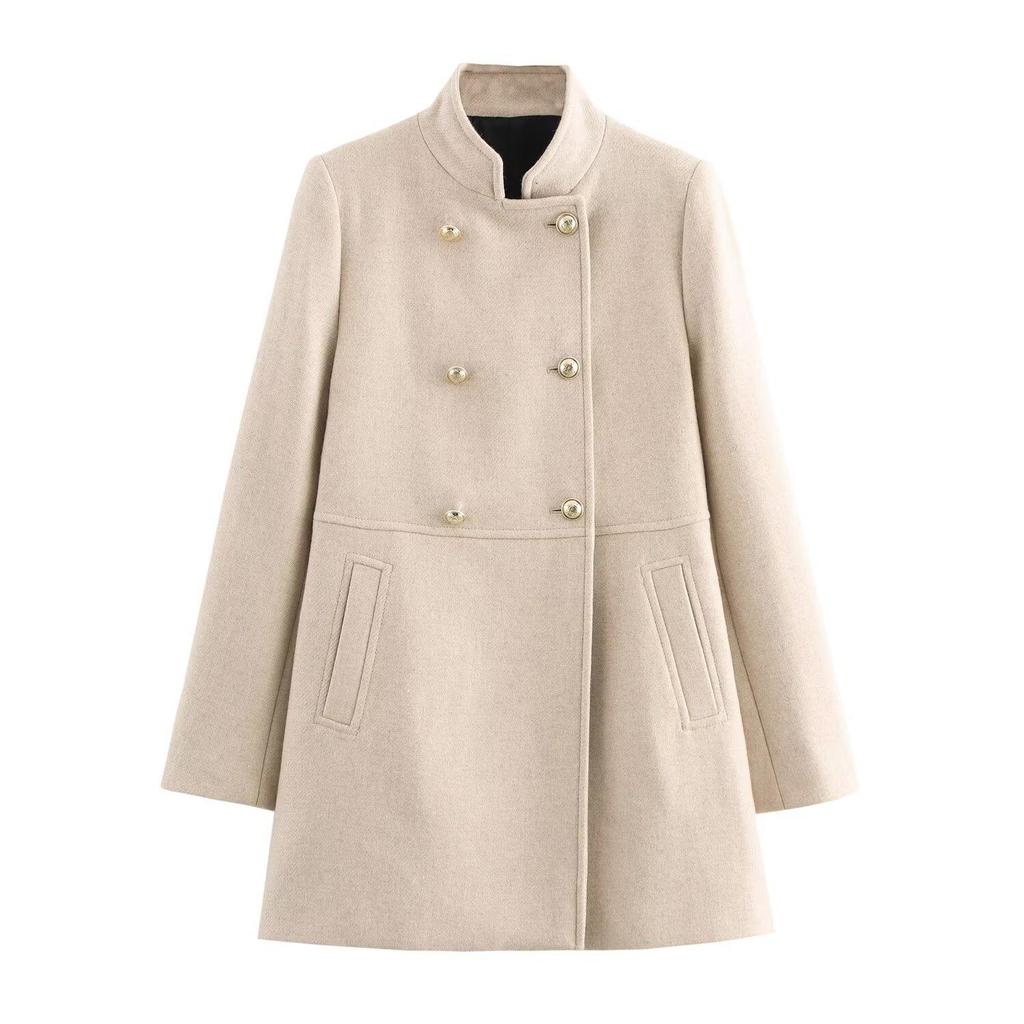 2024 Autumn Women's European & American Style Double-Breasted Overcoat Jacket