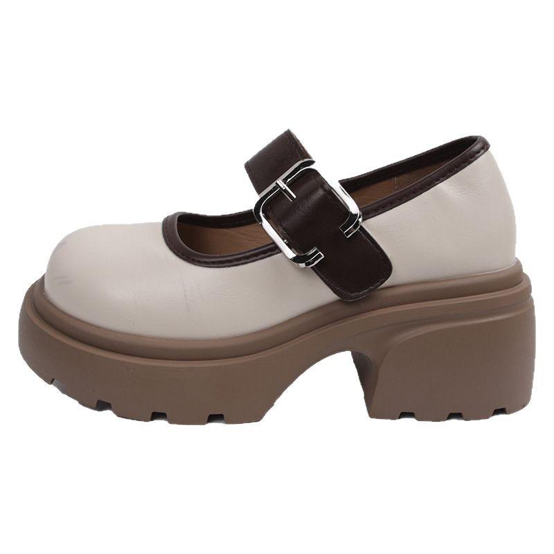 French British style shallow mouth Mary Jane single shoes women's 2025 spring and summer new models with skirts, small leather shoes, platform and