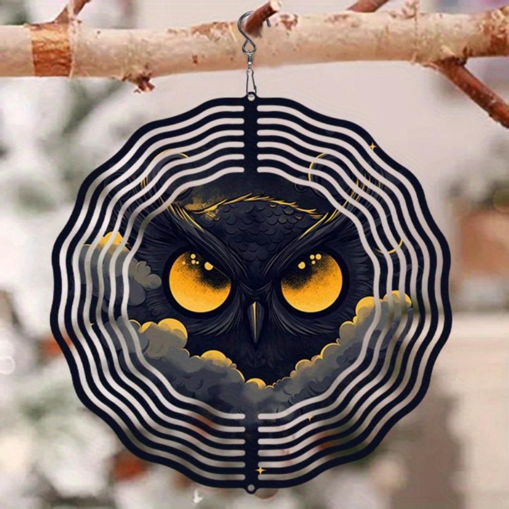 1 szt. Metalowy Dzwonek Wietrzny Mandala Sowa - Czarno-Złoty Artystyczny Design, Kojący Dźwięk Dekoracja Wisząca Zewnętrzna/Wewnętrzna do Ogrodu, Patio