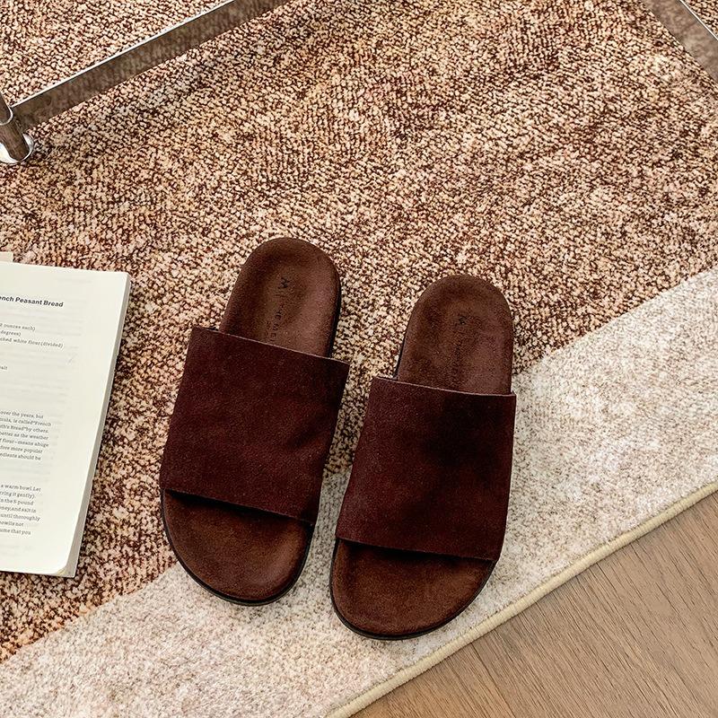 Retro one-word slippers for women to wear autumn new fashion lazy shoes platform slippers