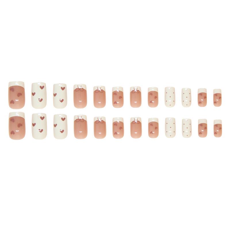 Medium & Long Rectangular T-Shaped Wearable French Cartoon Nail Art Patches - One Size Fake Nails